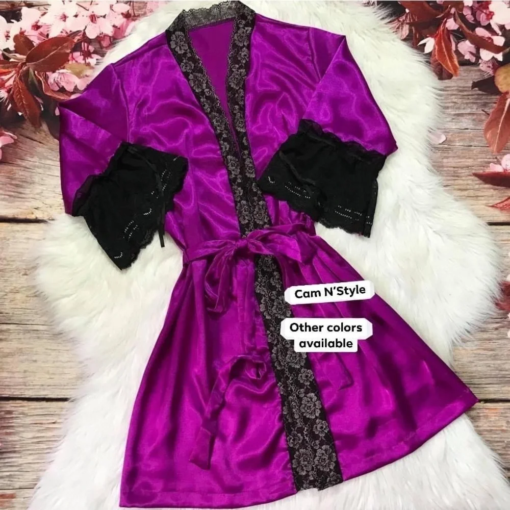 Satin Silk-Like Kimono Nightgown Robe Random Color - Picture 5 of 8